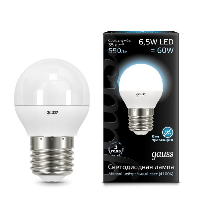 

Gauss LED Globe E27 6.5W 4100K, Лампа