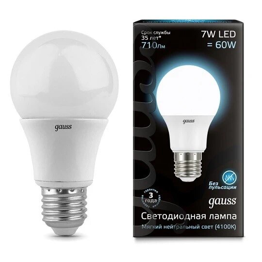 

Gauss LED A60 E27 7W 4100K, Лампа