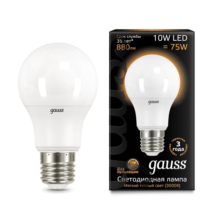 

Gauss LED A60 10W E27 3000K, Лампа