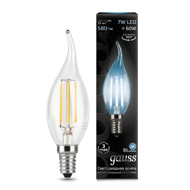 

Gauss LED Filament Candle tailed E14 7W 4100К, Лампа
