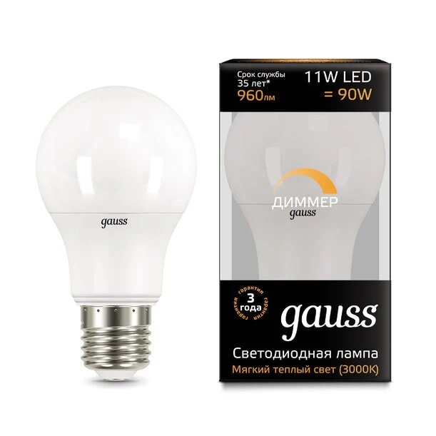 Купить Лампа Gauss LED A60-dim E27 11W 3000К диммируемая