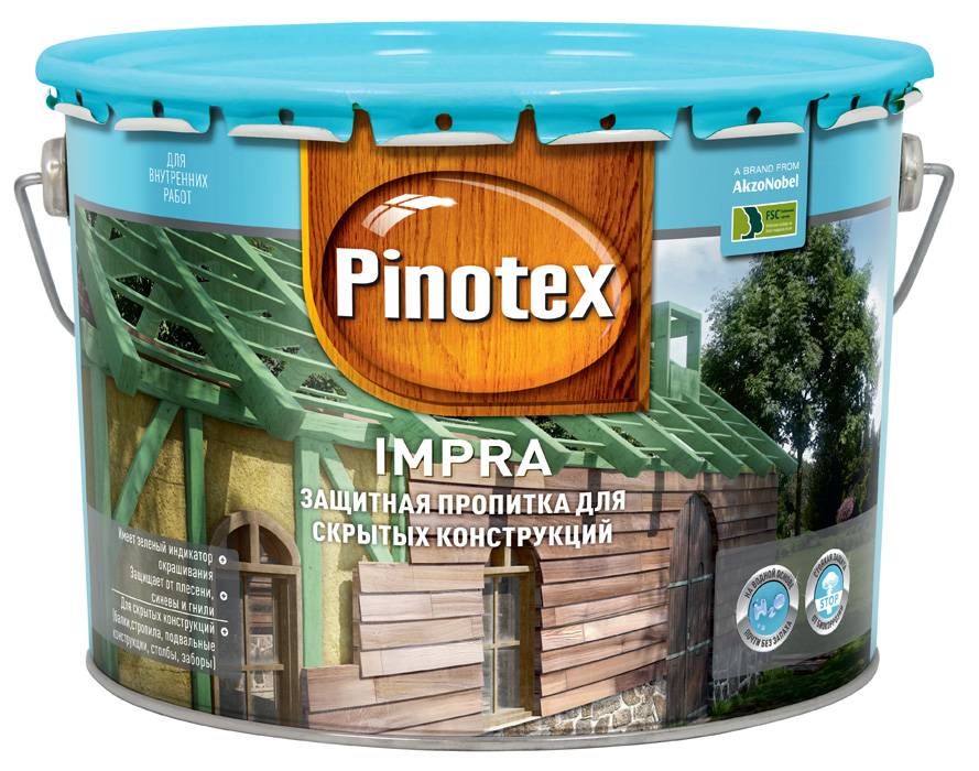 Купить Грунт-пропитка по дереву акриловая Pinotex Impra с зеленым индикатором окрашивания 9 л